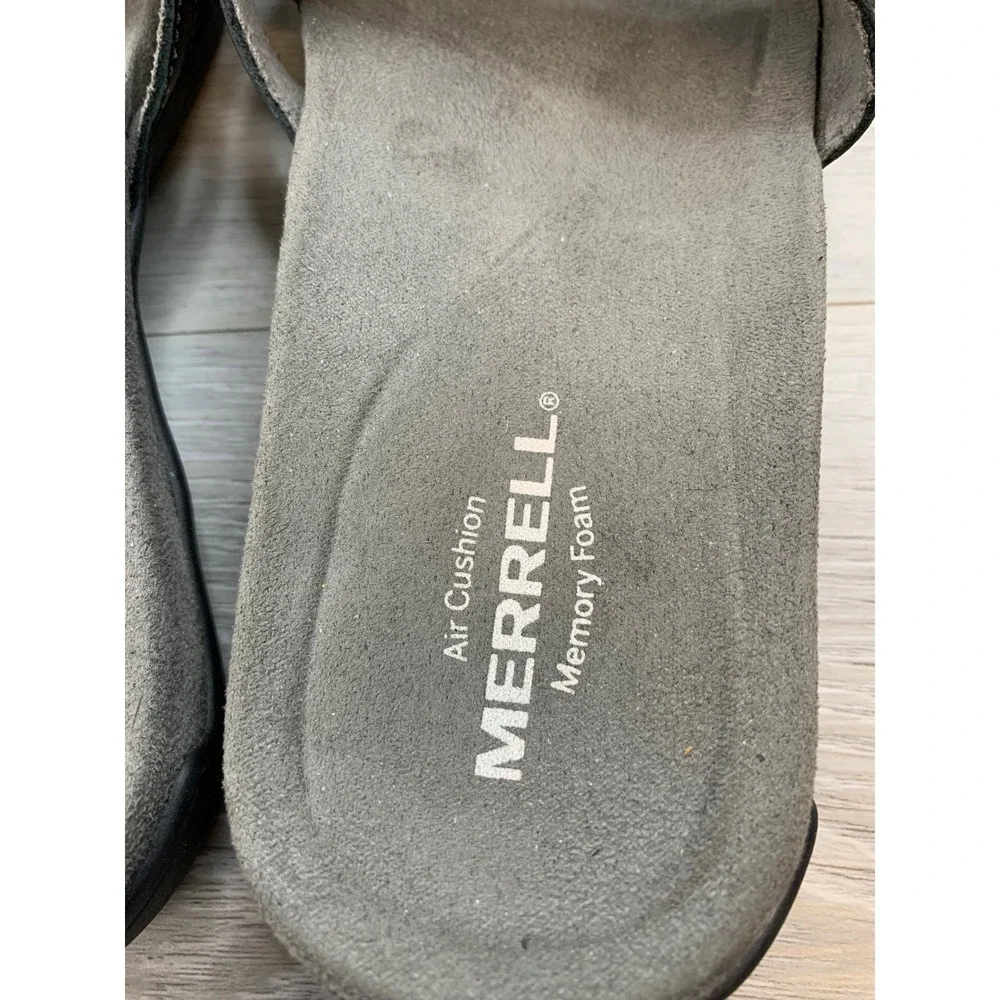Merrell Women's Black Grey Woven Strap Slide Sandals Memory Foam 7 Shoes